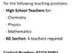 Carmel School CBSE, Mangalore is hiring for the following teaching positions